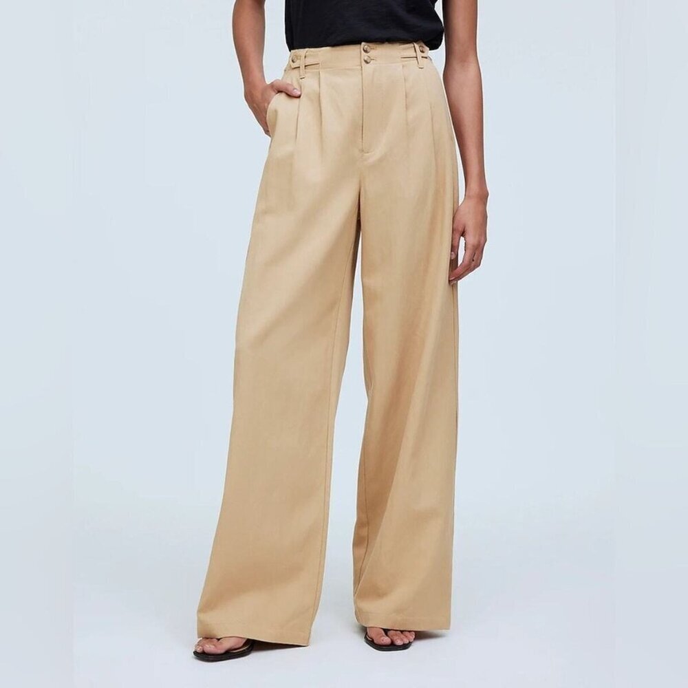 Madewell Sand Khaki Light Academia The Harlow Wide Leg‎ Trouser Pants